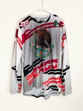 Fox Racing Mexico Motocross Jersey Large White Red Long Sleeve MX MTB Off Road